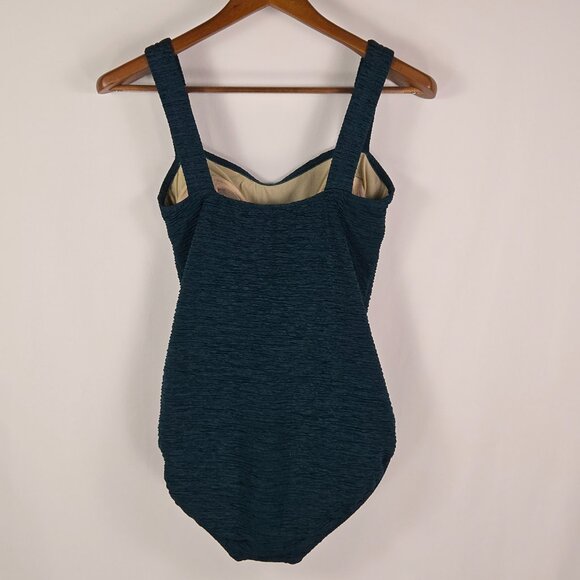 Upstream Vintage One‎ Piece Swimsuit Sz 12 Teal Retro Butterfly 80s Pinup Swim - Picture 2 of 9